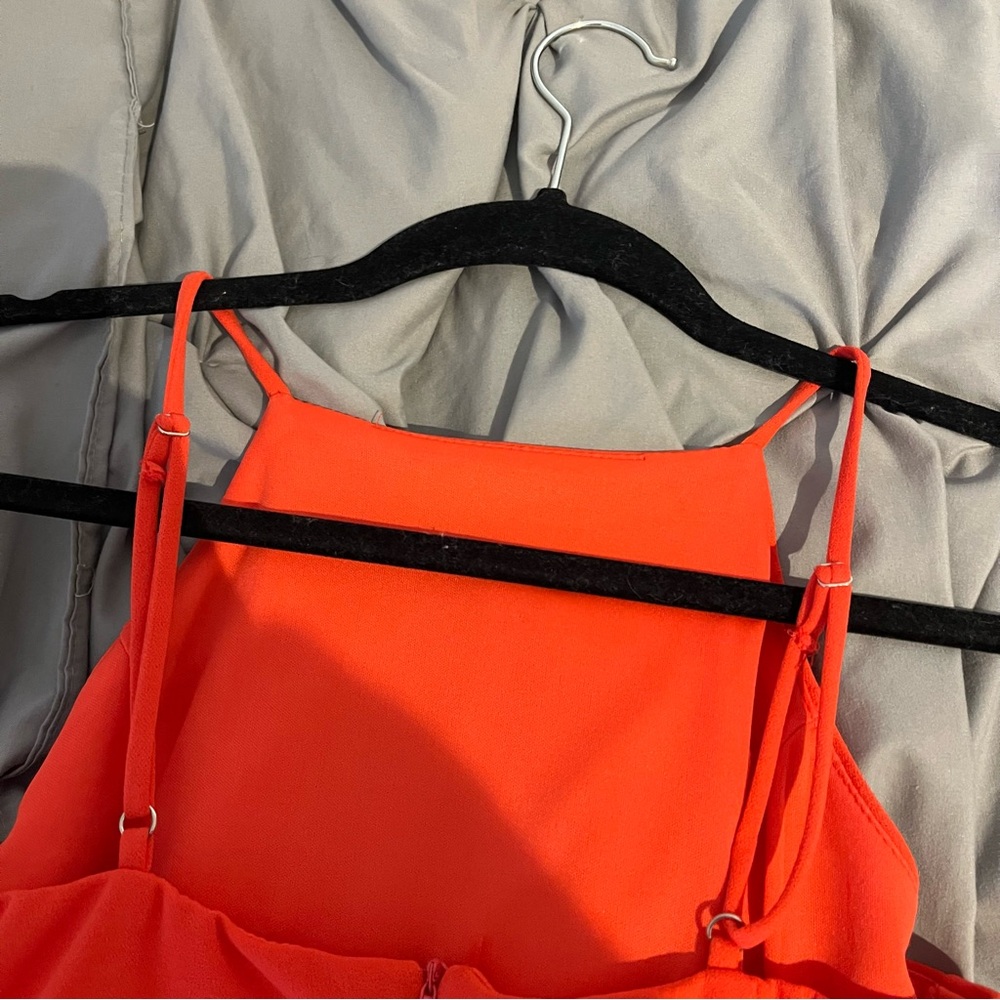 Lulu’s Coral Red Ruffle Mini Dress - Picture 9 of 9